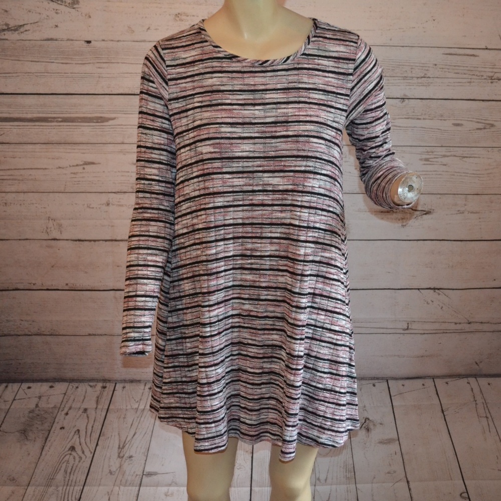 Love Fire Striped Pink Black Knit Dress Size S